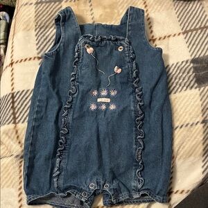 Vintage Charming Blue Kids Romper with Floral Embroidery